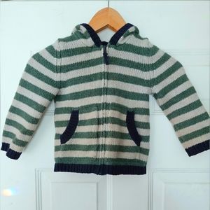 Baby Boden Zip-up Green Striped Wool Blend Sweater,  2-3 Yrs